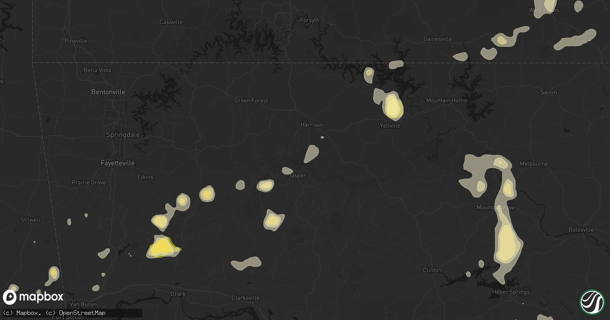 Hail map in Marble Falls, AR on August 26, 2026