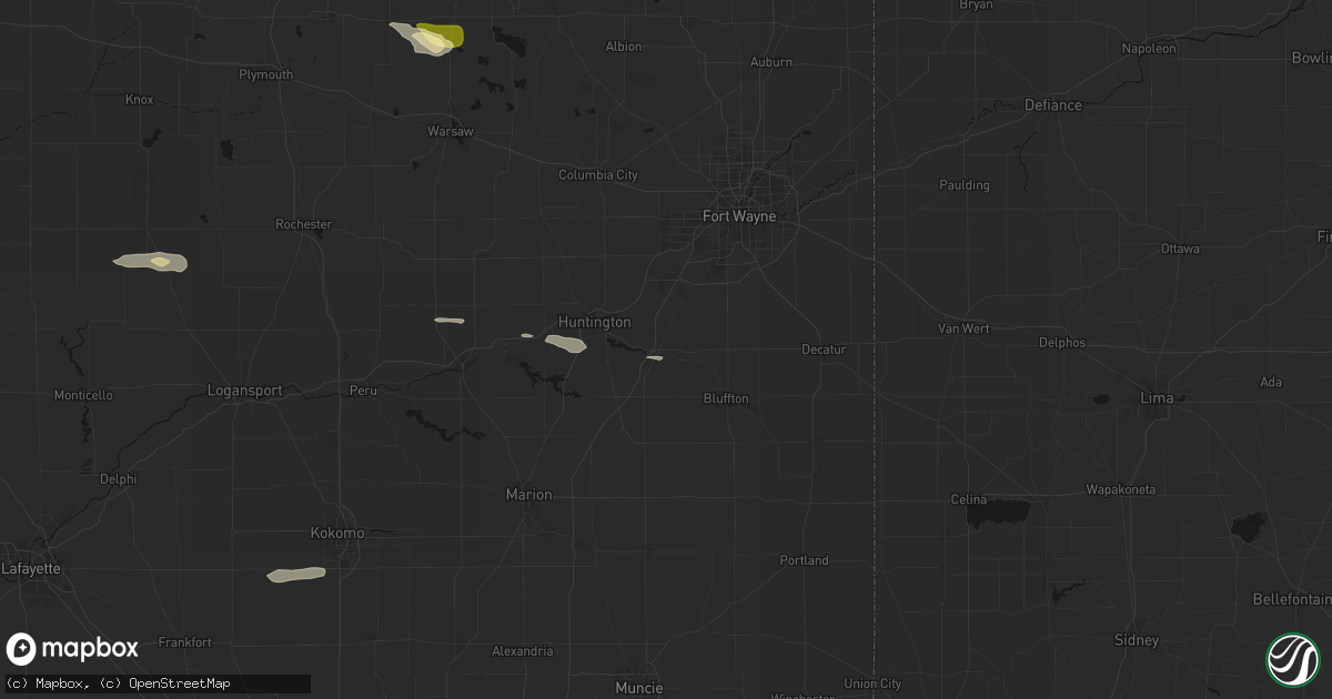Hail map in Markle, IN on August 26, 2026