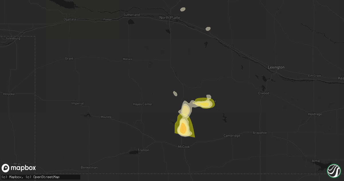 Hail map in Maywood, NE on August 26, 2026