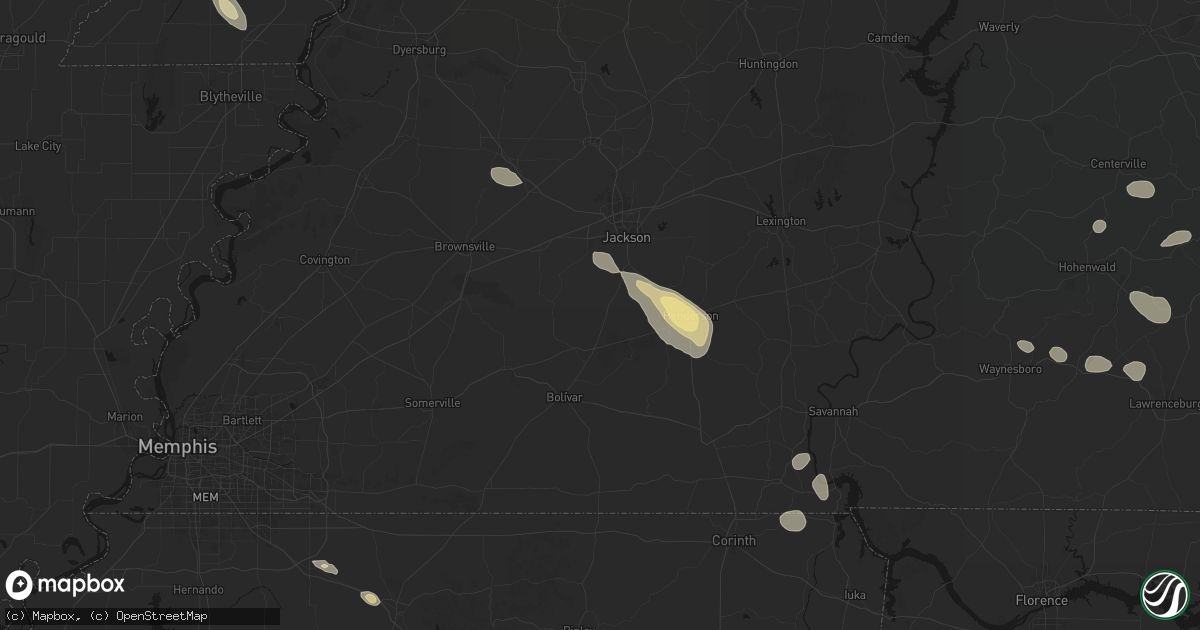 Hail map in Medon, TN on August 26, 2026