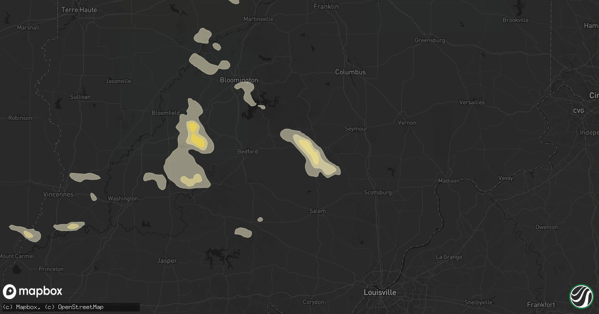 Hail map in Medora, IN on August 26, 2026