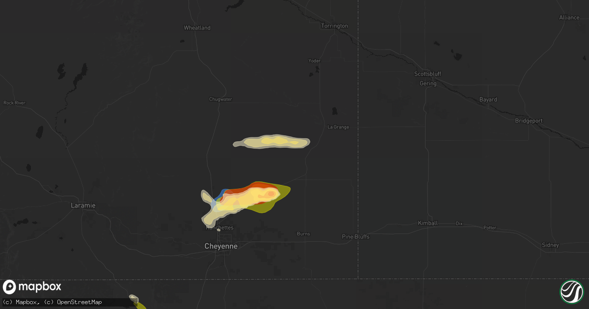 Hail map in Meriden, WY on August 26, 2026