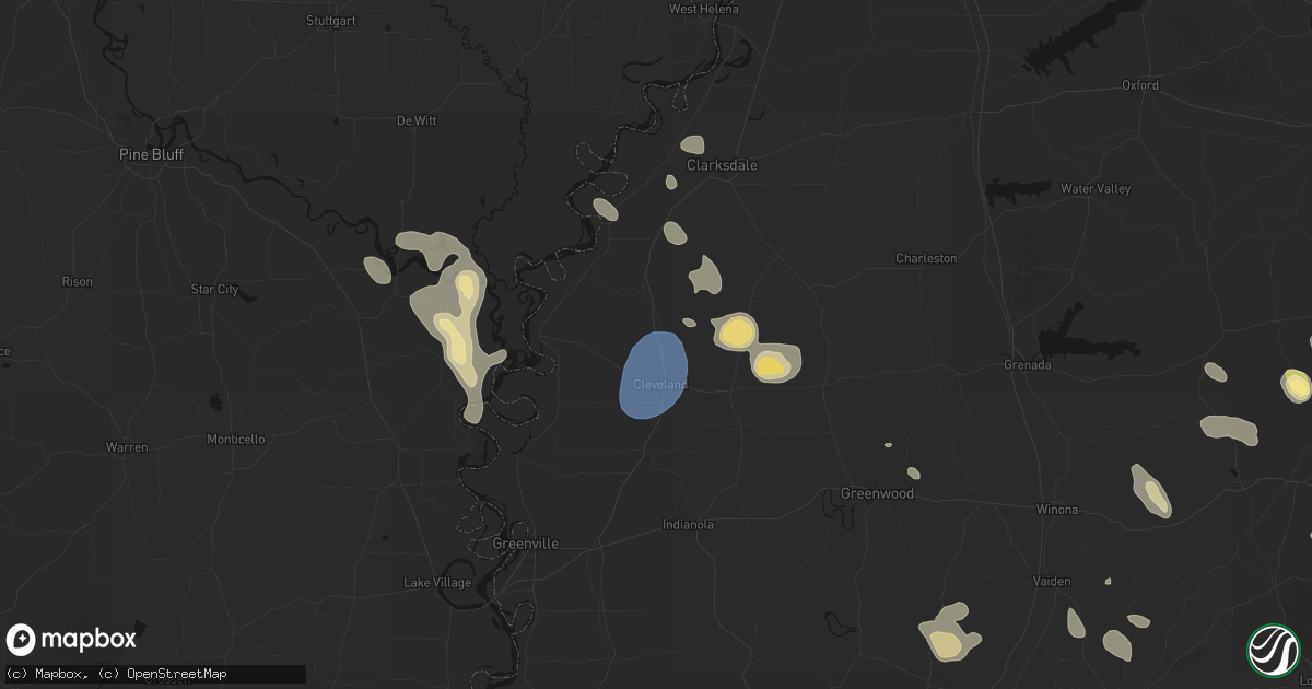 Hail map in Merigold, MS on August 26, 2026
