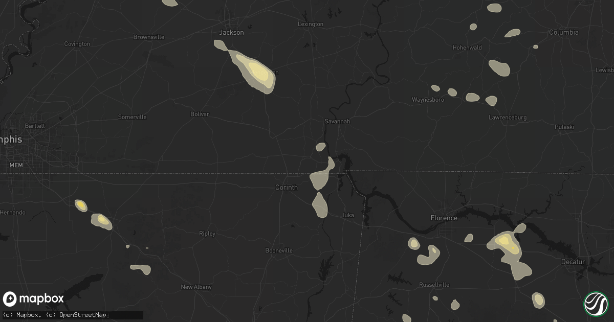 Hail map in Michie, TN on August 26, 2026