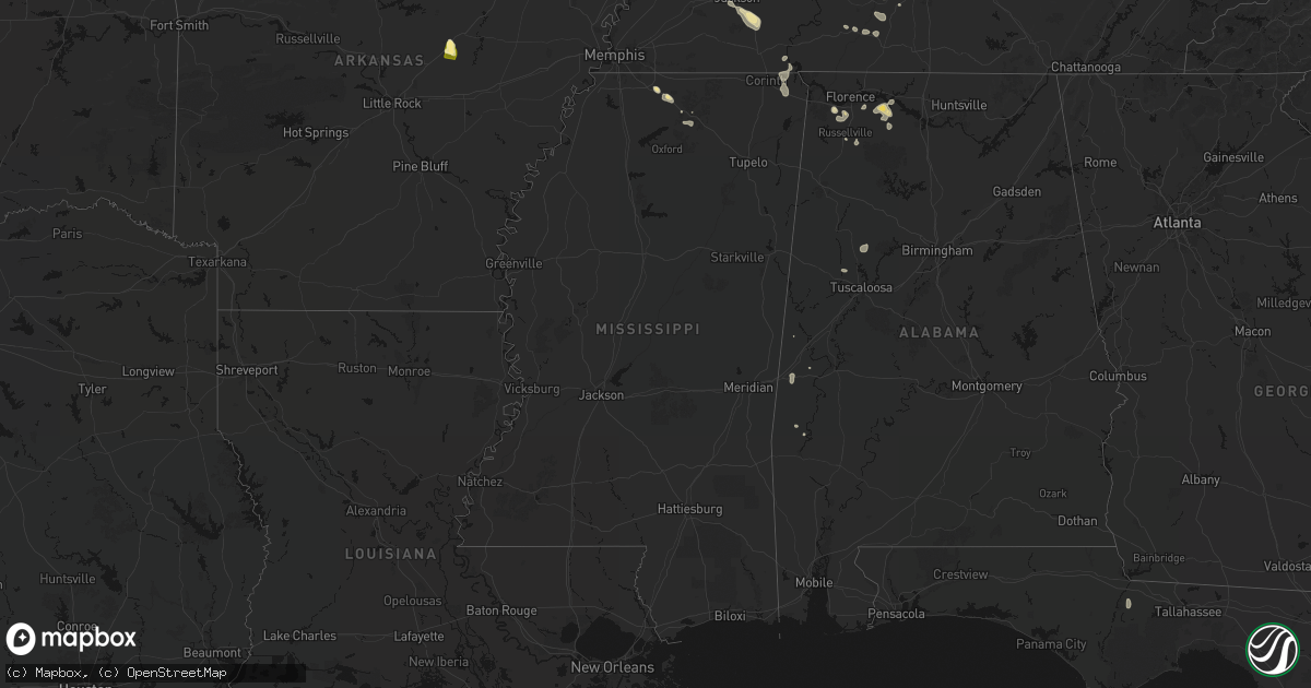 Hail map in Mississippi on August 26, 2026