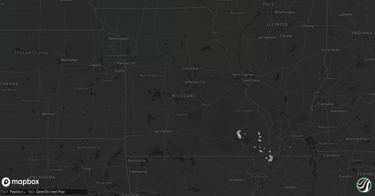 Hail map in Missouri on August 26, 2026