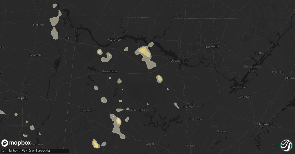 Hail map in Moulton, AL on August 26, 2026