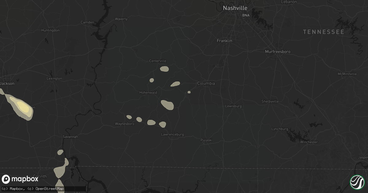 Hail map in Mount Pleasant, TN on August 26, 2026