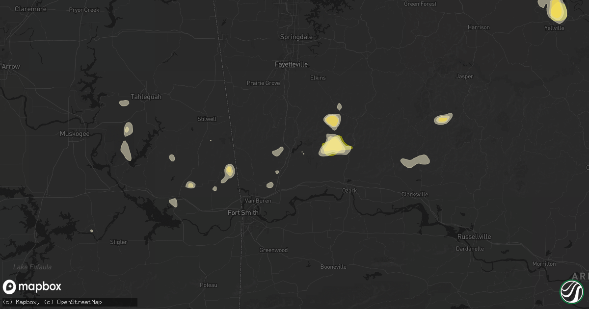 Hail map in Mountainburg, AR on August 26, 2026