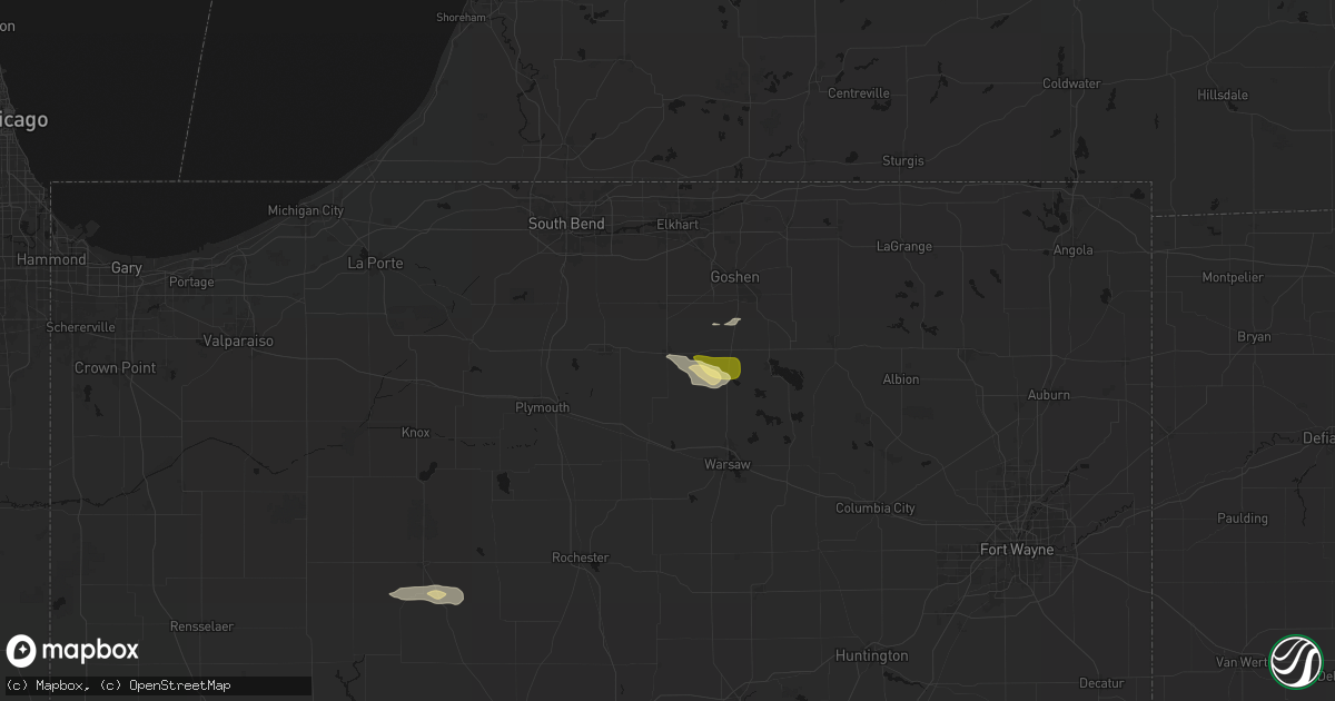 Hail map in Nappanee, IN on August 26, 2026