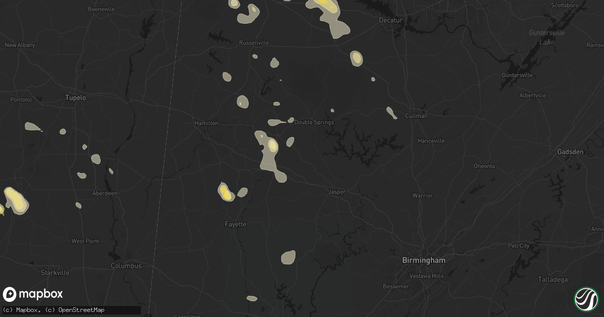 Hail map in Nauvoo, AL on August 26, 2026