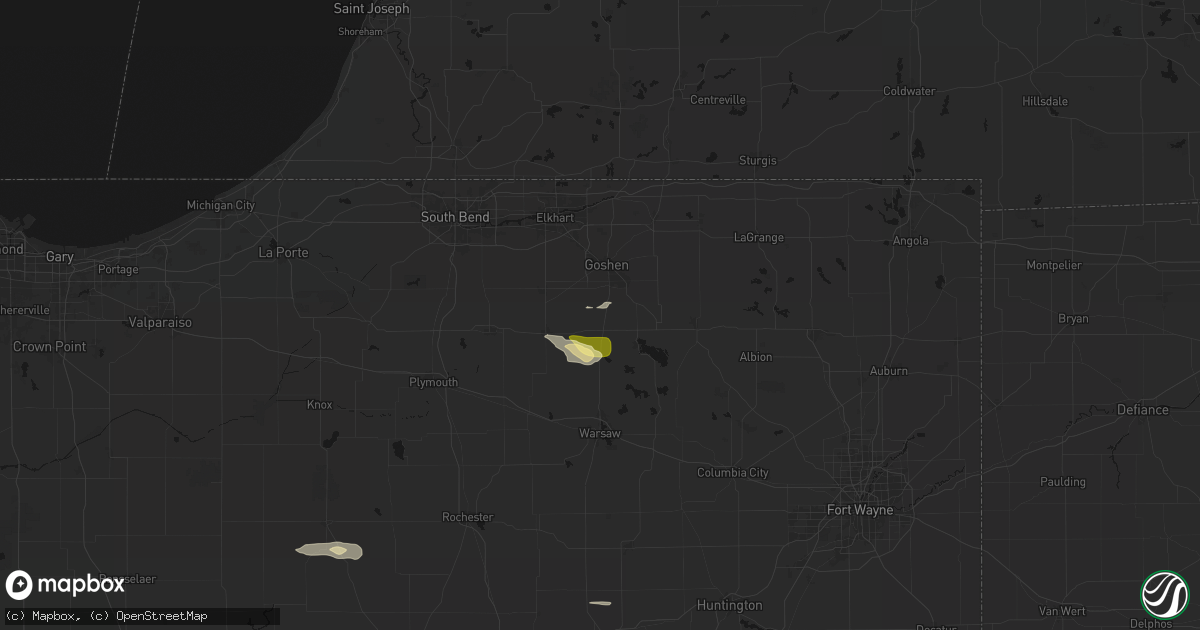 Hail map in New Paris, IN on August 26, 2026