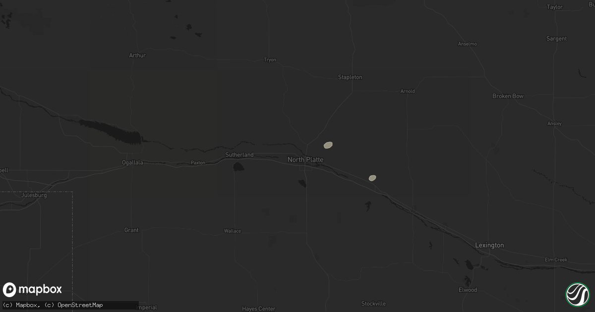 Hail map in North Platte, NE on August 26, 2026