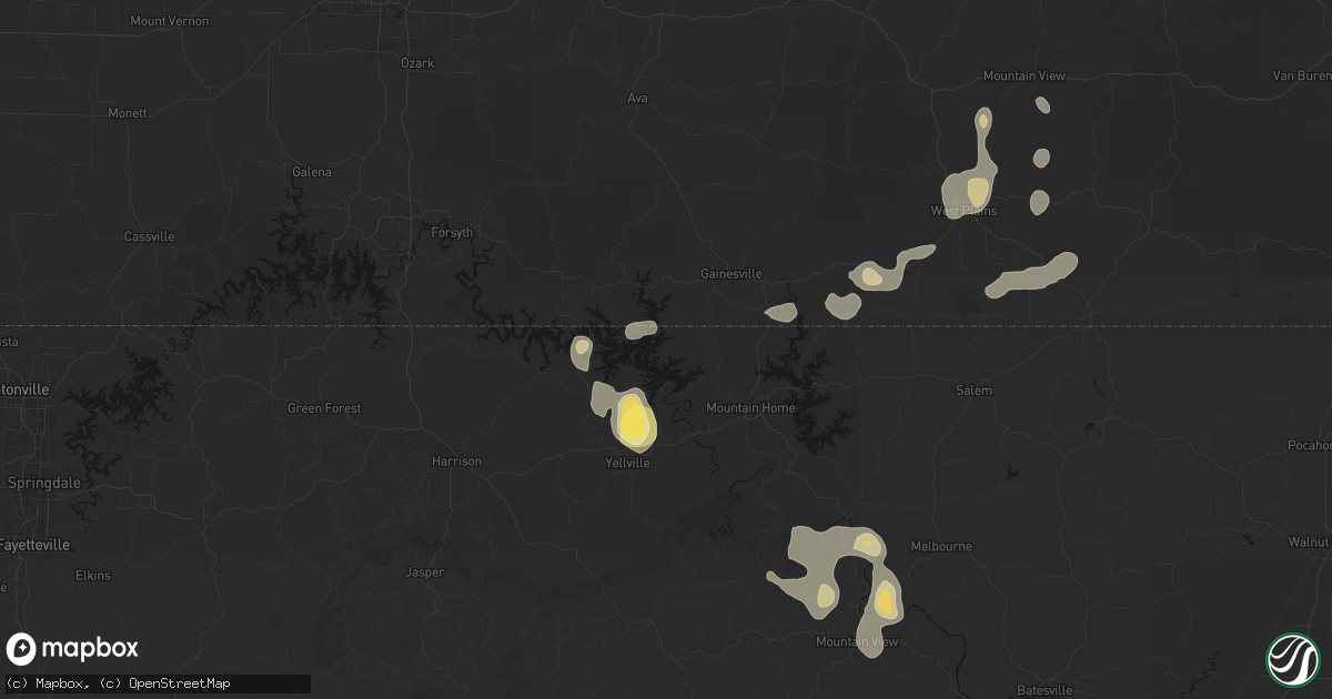 Hail map in Oakland, AR on August 26, 2026