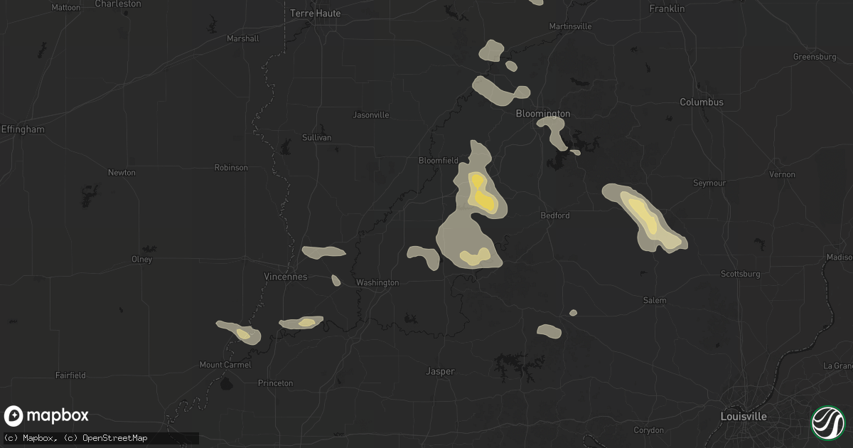Hail map in Odon, IN on August 26, 2026