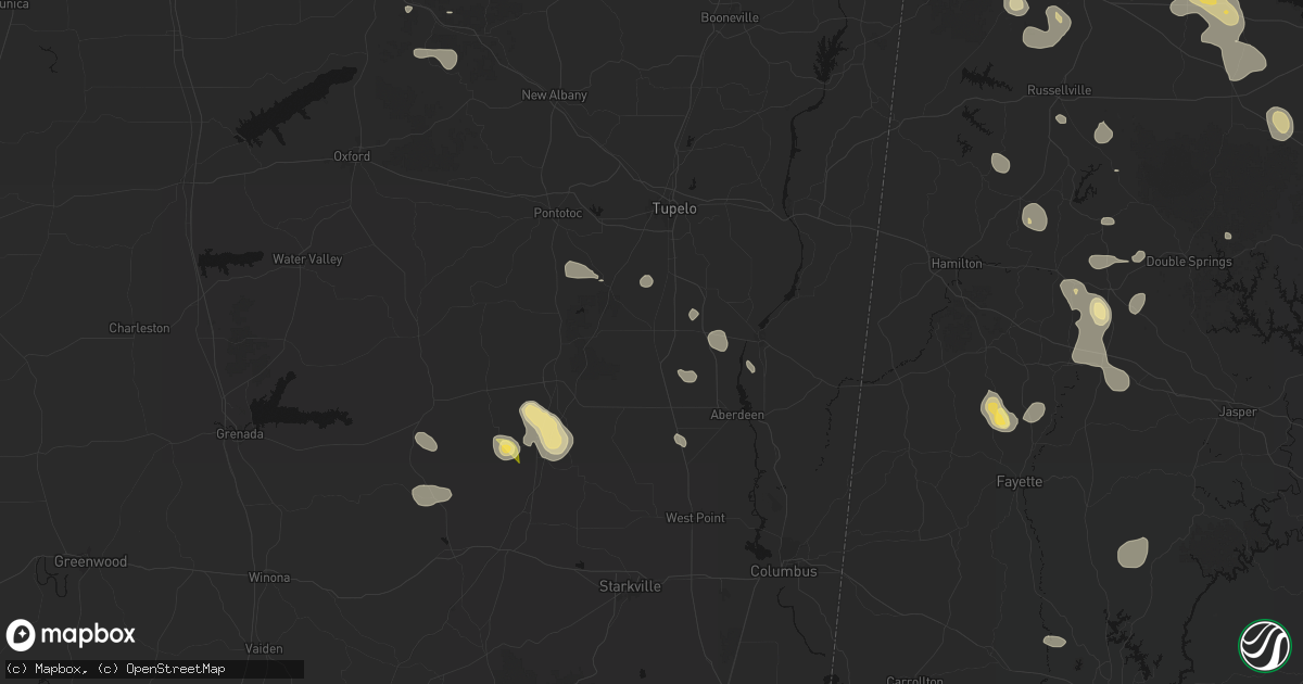 Hail map in Okolona, MS on August 26, 2026
