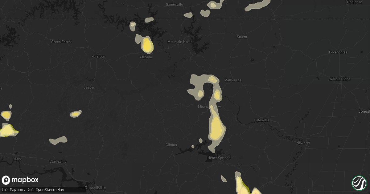 Hail map in Onia, AR on August 26, 2026