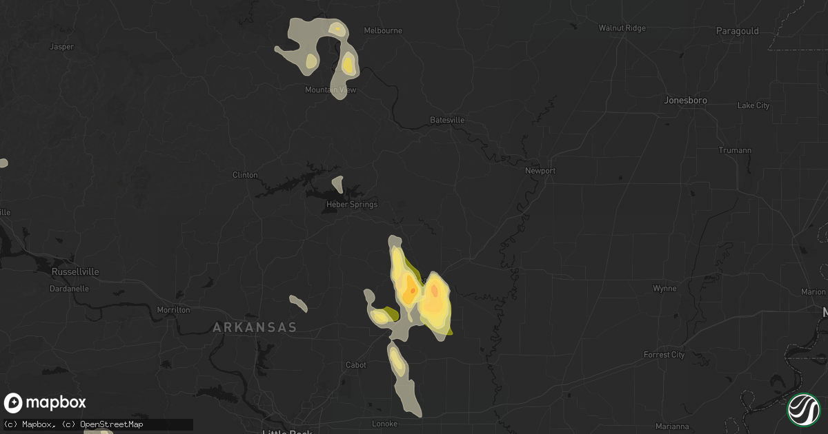 Hail map in Pangburn, AR on August 26, 2026