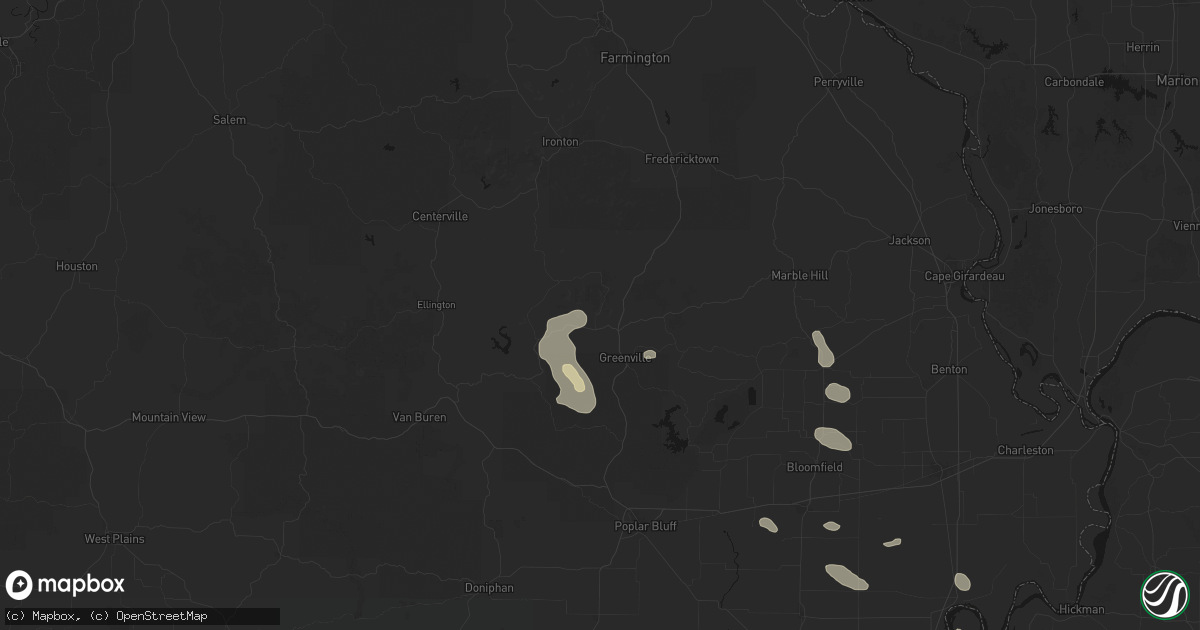 Hail map in Patterson, MO on August 26, 2026