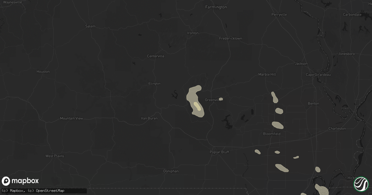 Hail map in Piedmont, MO on August 26, 2026