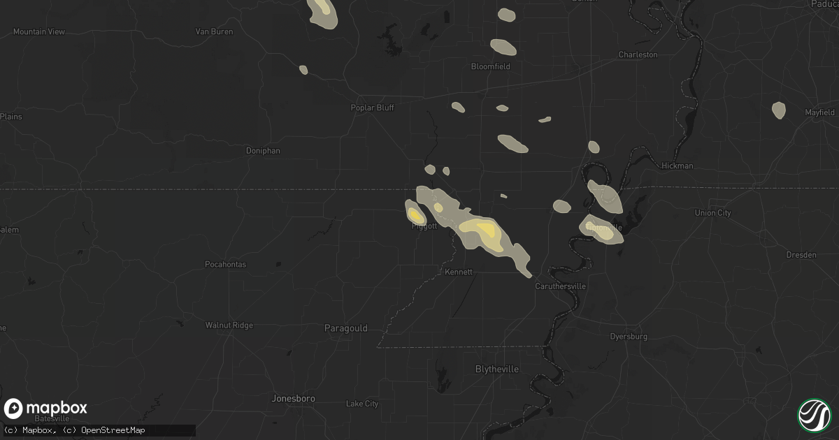 Hail map in Piggott, AR on August 26, 2026