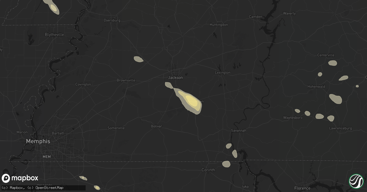 Hail map in Pinson, TN on August 26, 2026