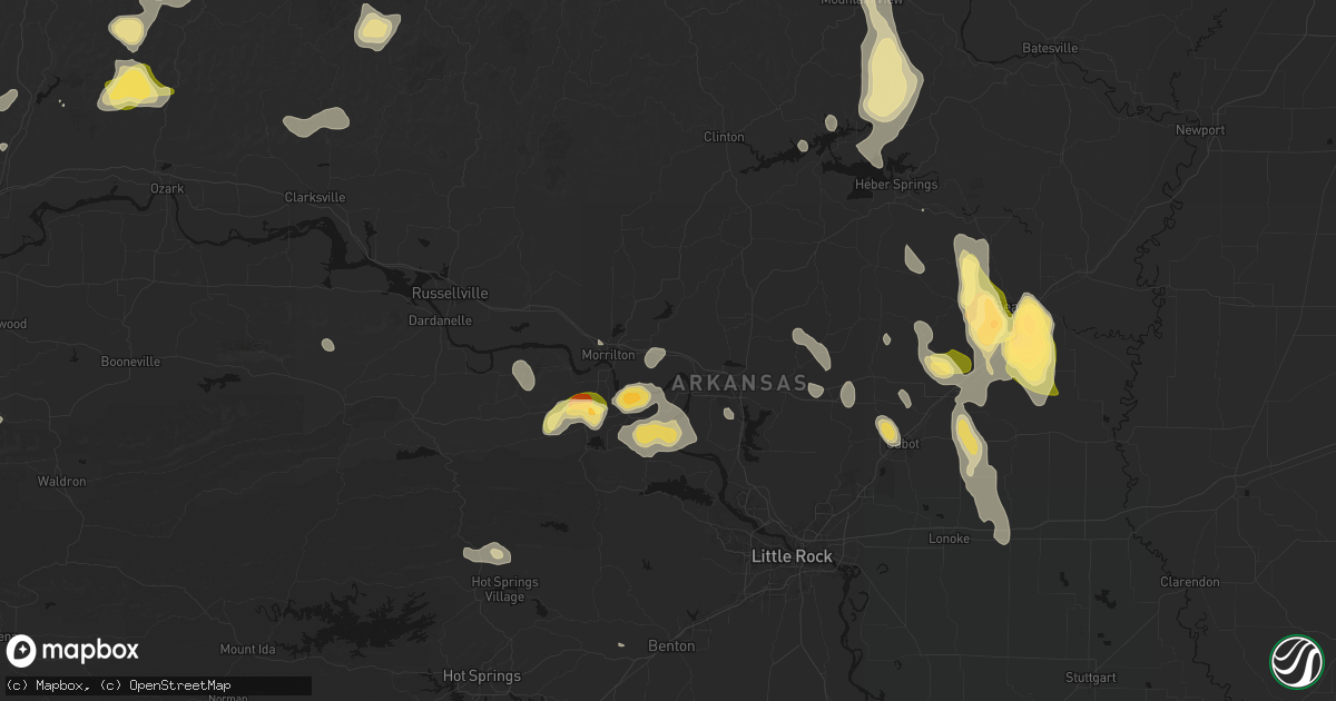 Hail map in Plumerville, AR on August 26, 2026