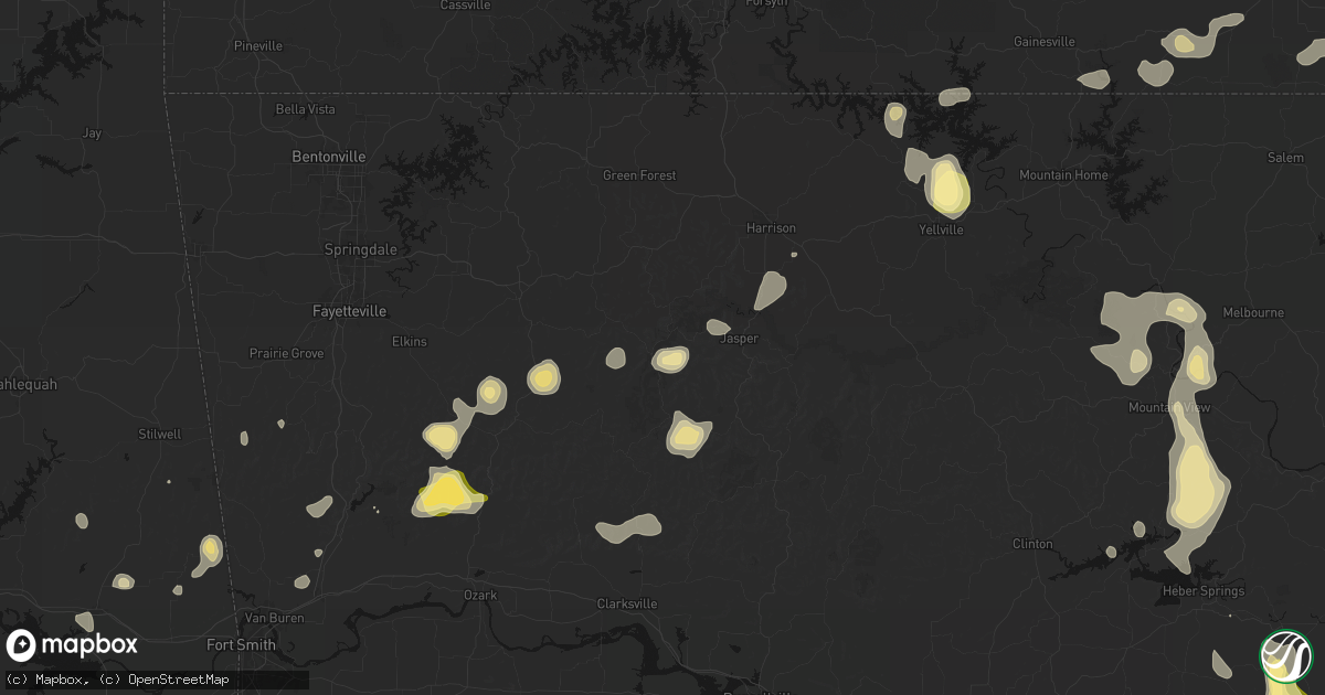 Hail map in Ponca, AR on August 26, 2026