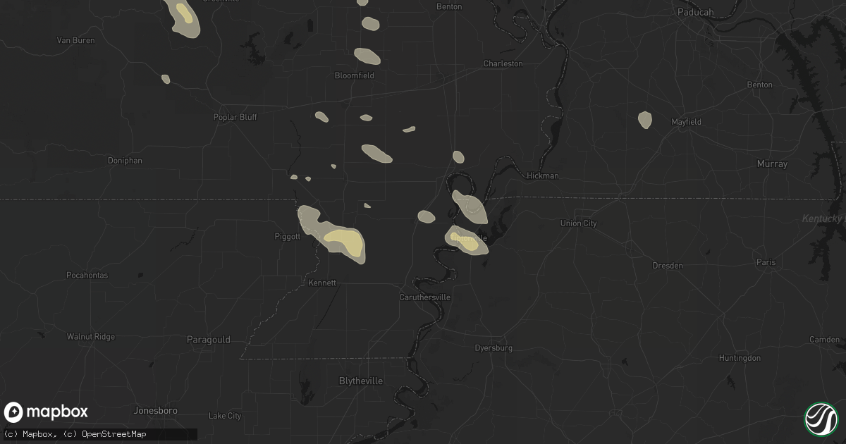 Hail map in Portageville, MO on August 26, 2026