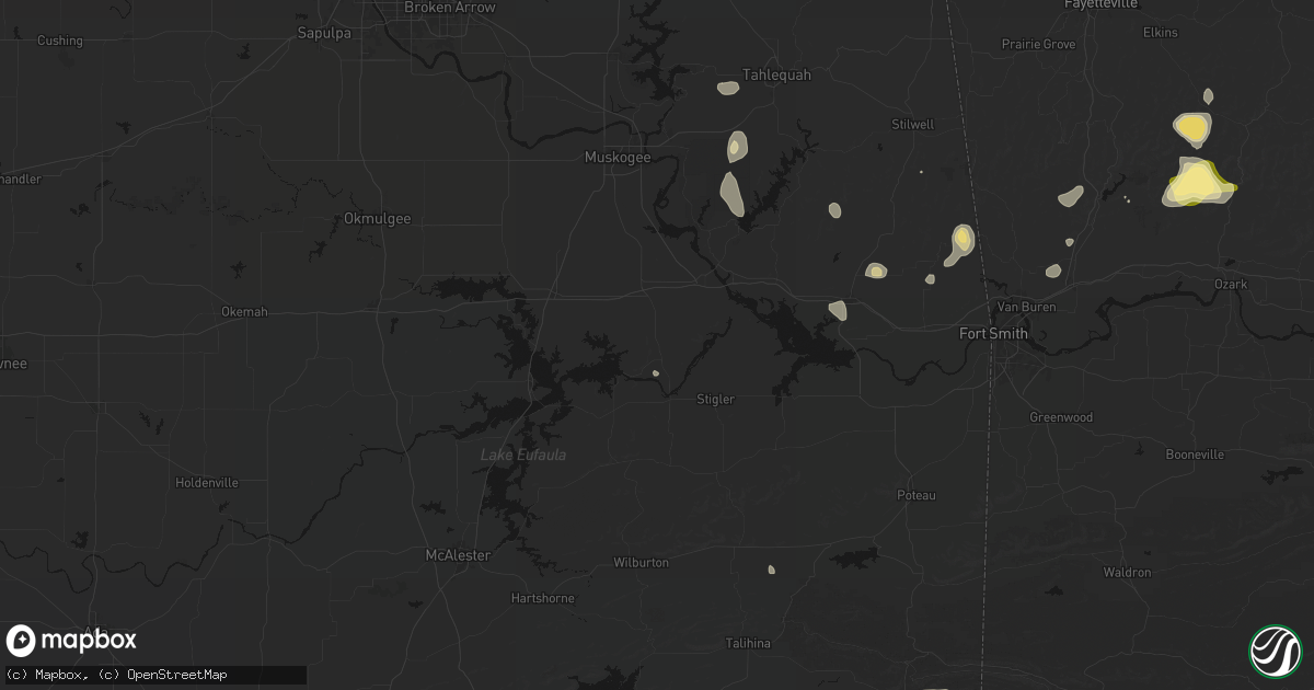 Hail map in Porum, OK on August 26, 2026