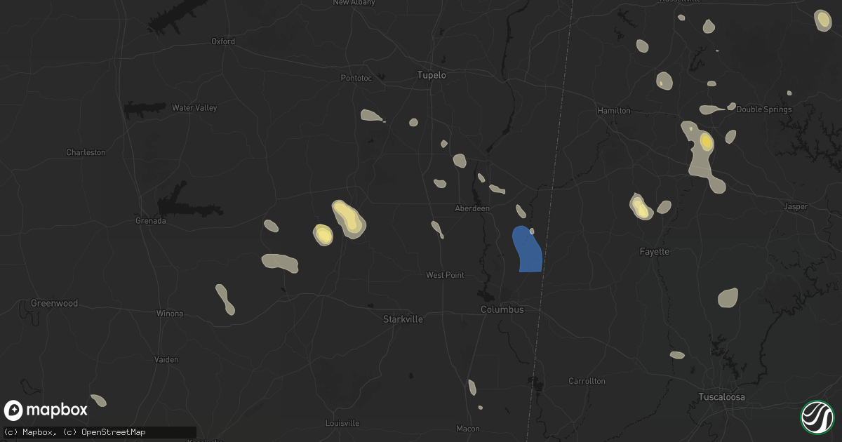 Hail map in Prairie, MS on August 26, 2026