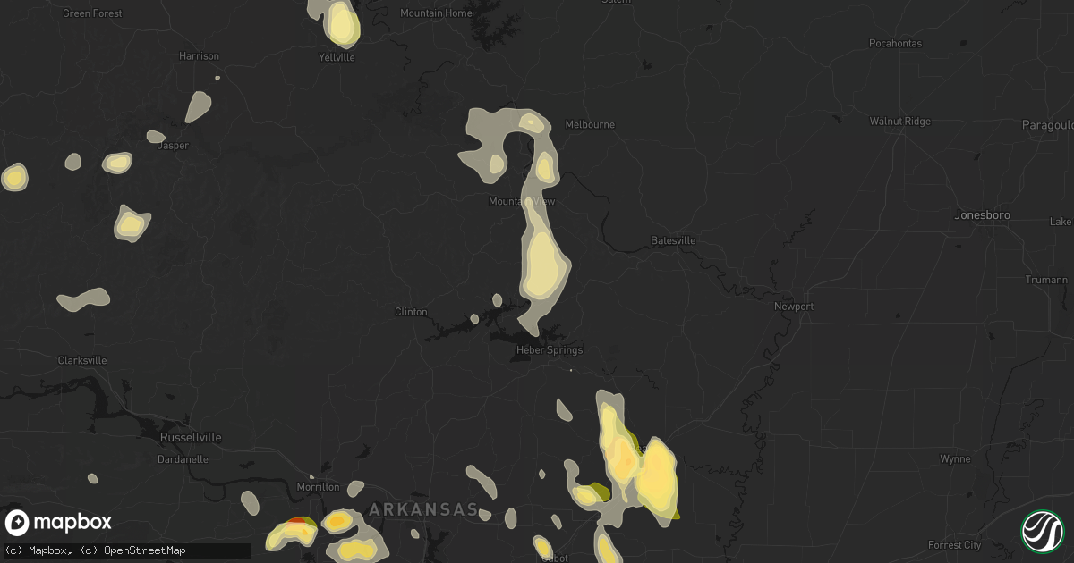Hail map in Prim, AR on August 26, 2026