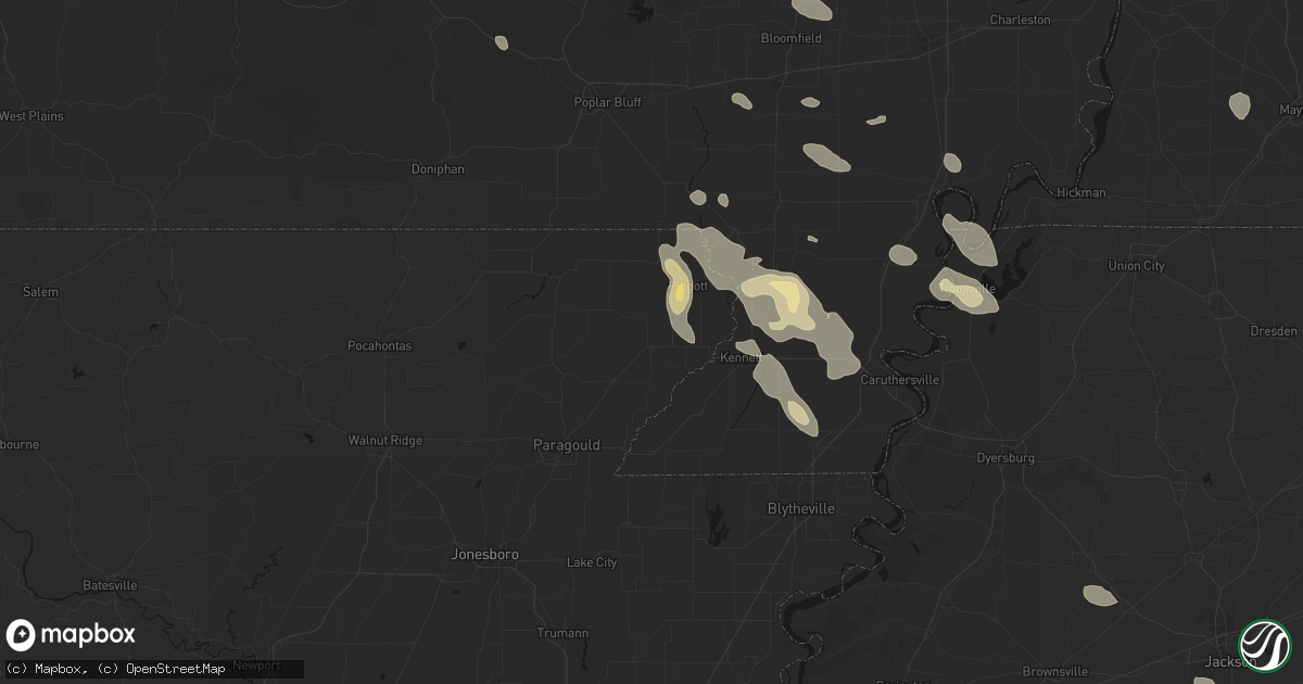 Hail map in Rector, AR on August 26, 2026