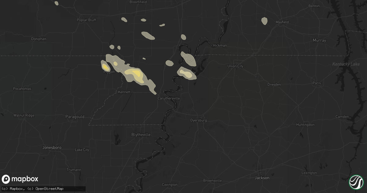 Hail map in Ridgely, TN on August 26, 2026