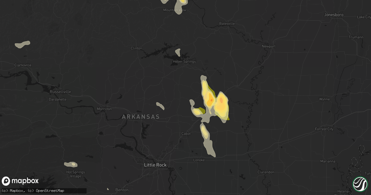 Hail map in Romance, AR on August 26, 2026