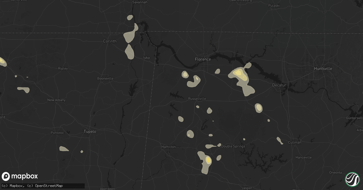 Hail map in Russellville, AL on August 26, 2026