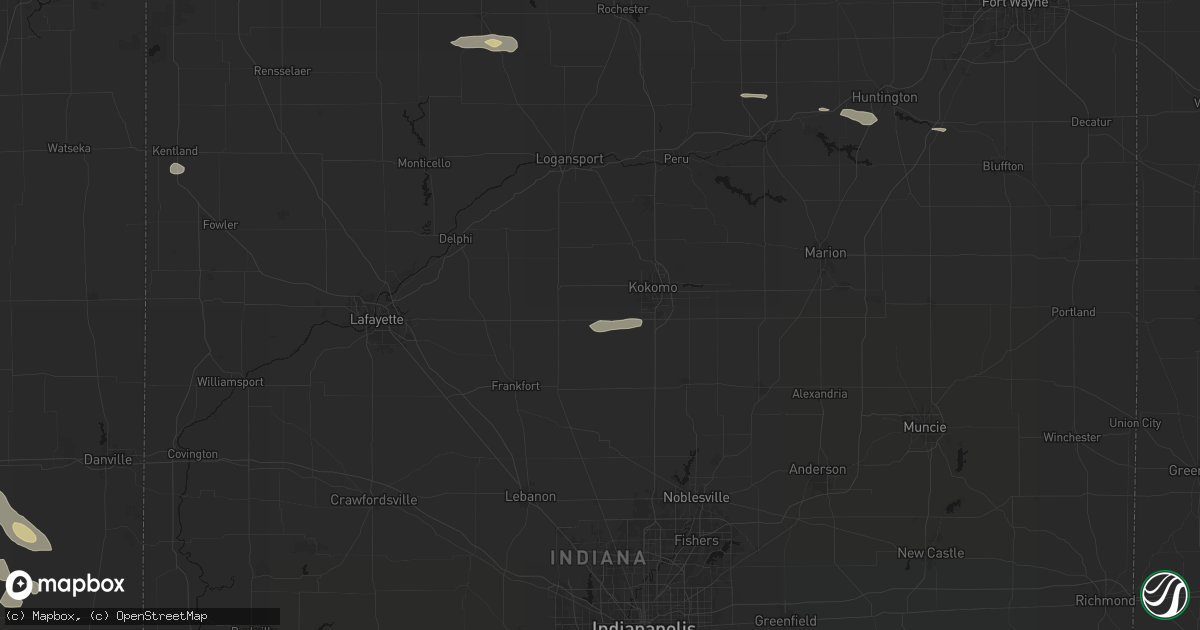 Hail map in Russiaville, IN on August 26, 2026