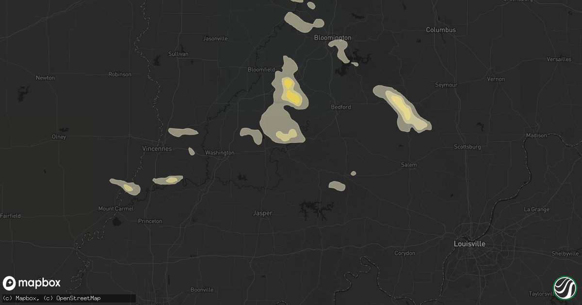 Hail map in Shoals, IN on August 26, 2026