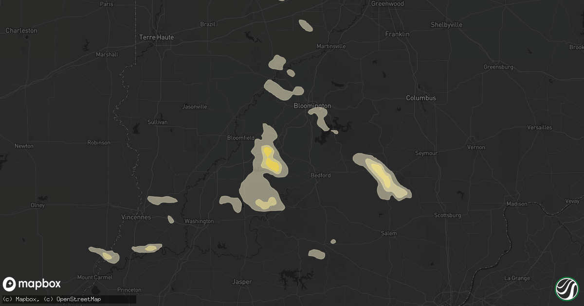 Hail map in Springville, IN on August 26, 2026