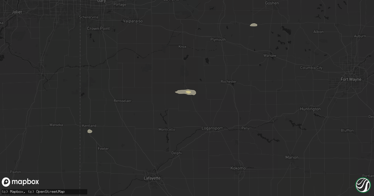 Hail map in Star City, IN on August 26, 2026