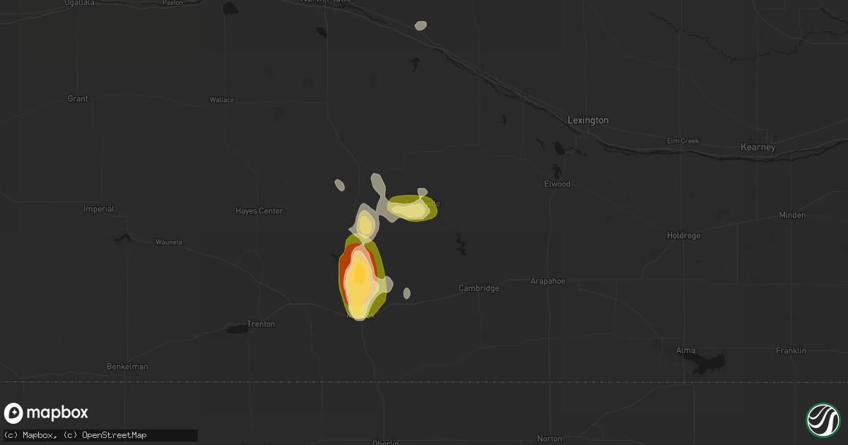 Hail map in Stockville, NE on August 26, 2026