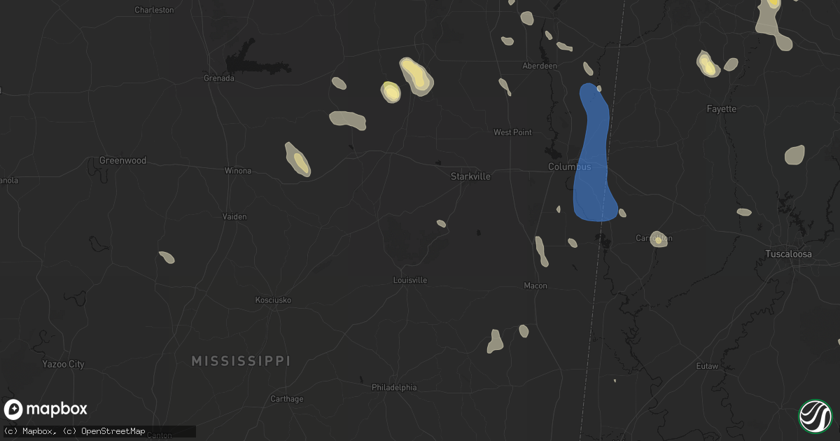 Hail map in Sturgis, MS on August 26, 2026
