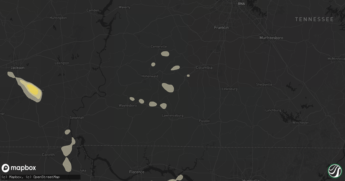Hail map in Summertown, TN on August 26, 2026