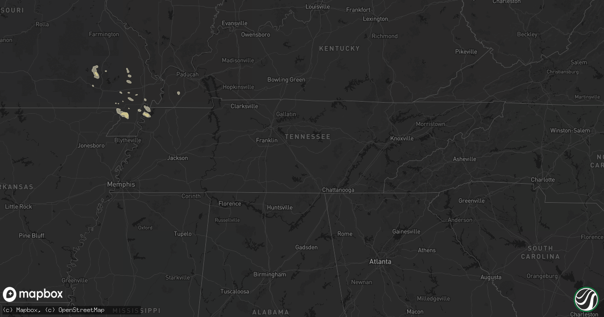Hail map in Tennessee on August 26, 2026