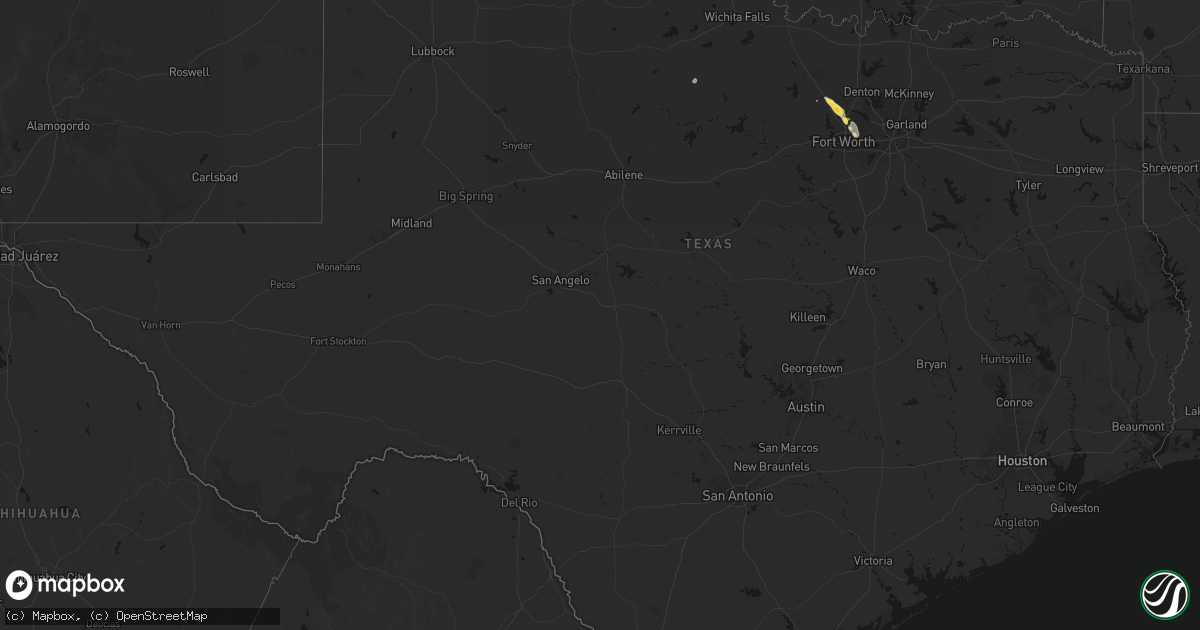 Hail map in Texas on August 26, 2026