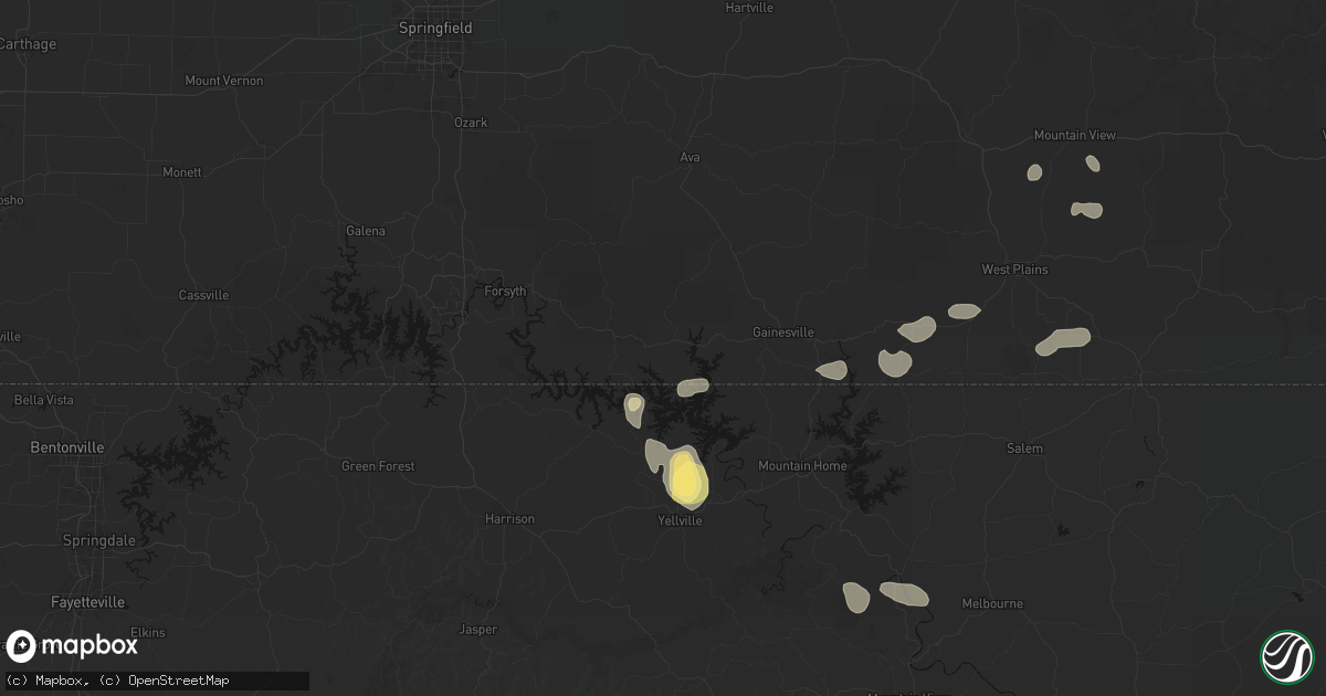 Hail map in Theodosia, MO on August 26, 2026
