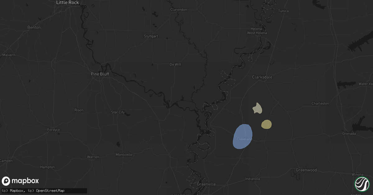 Hail map in Tichnor, AR on August 26, 2026