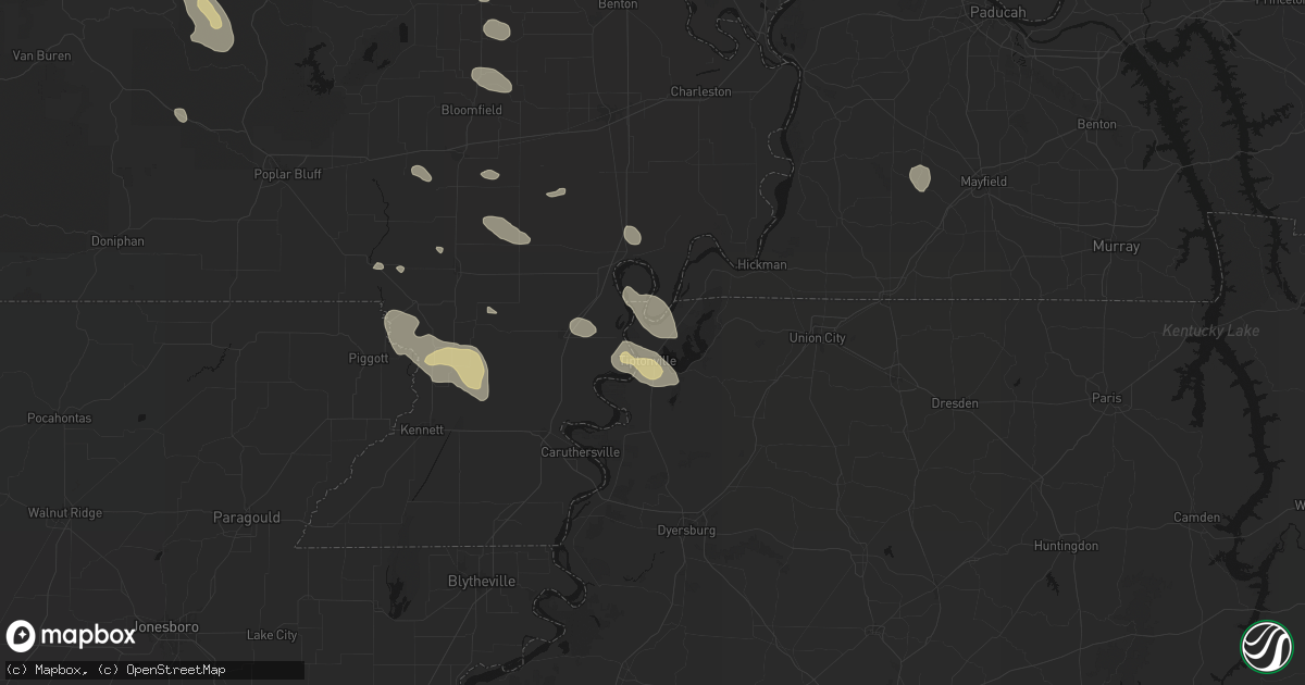 Hail map in Tiptonville, TN on August 26, 2026