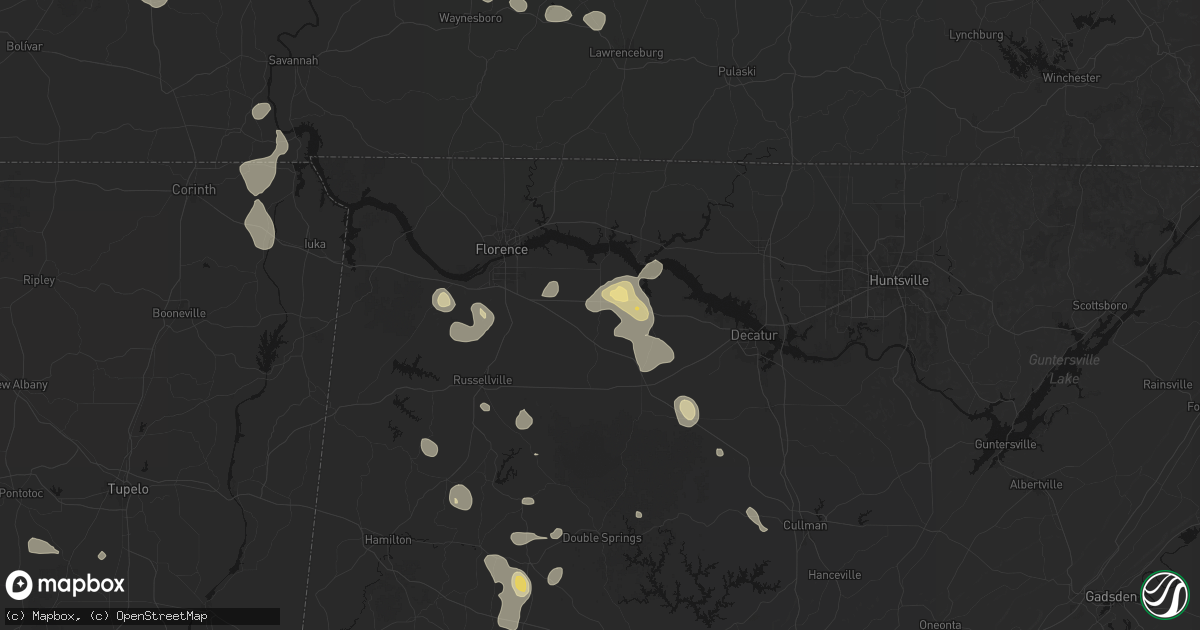 Hail map in Town Creek, AL on August 26, 2026