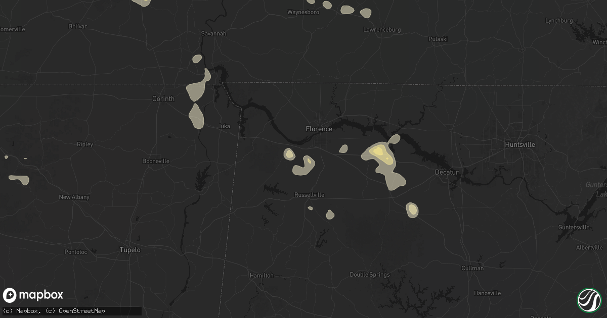 Hail map in Tuscumbia, AL on August 26, 2026